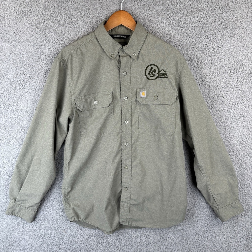 Carhartt Force Sun Defender Shirt Mens Medium Green Long Sleeve Relaxed Fit LOGO